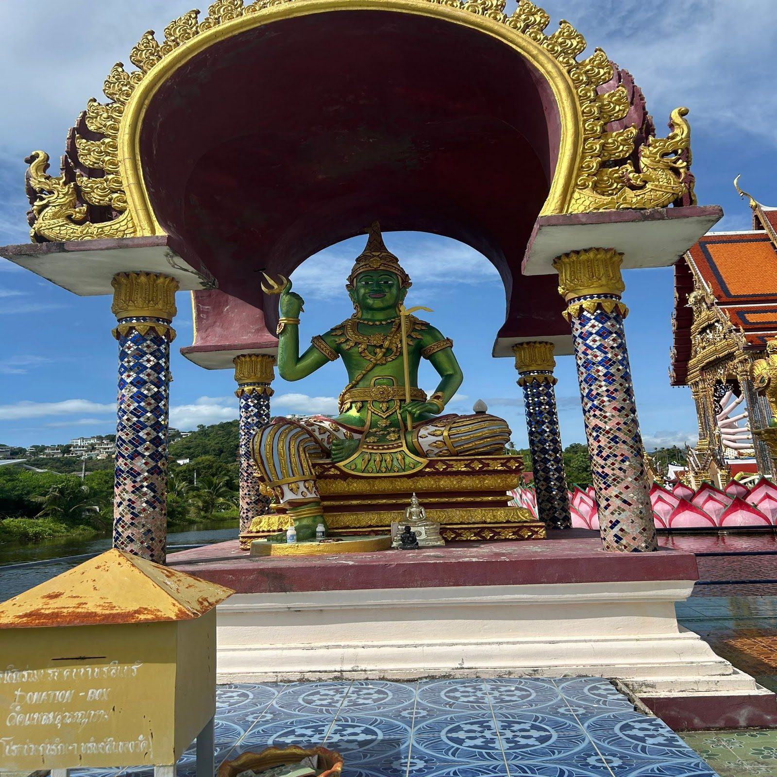 Green Indra statue at Wat Plai Laem temple, Koh Samui